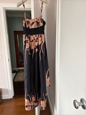 Hype Black Midi Dress with Peach Floral Print size 10